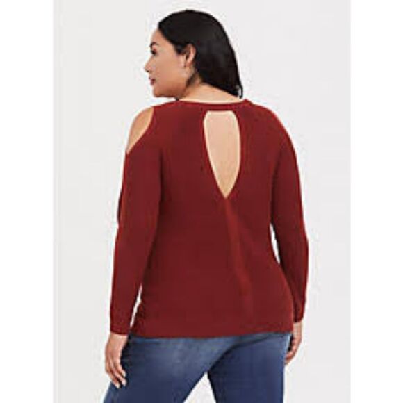 Torrid Brick Red Cold Shoulder Keyhole Back Pullover Knit Sweater Size Large - Picture 1 of 11